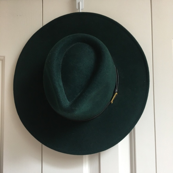 Olive and Pique Dark Green 100% Wool Felt Fedora Wide Brim - Picture 2 of 5